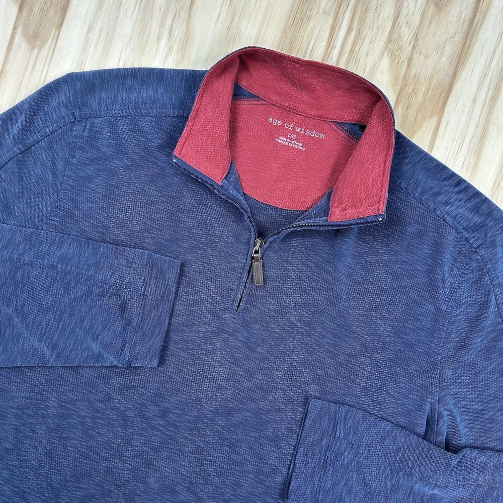 Age Of Wisdom Sweatshirt Mens L Blue Lightweight 1/4 Zip Mock Neck Pullover